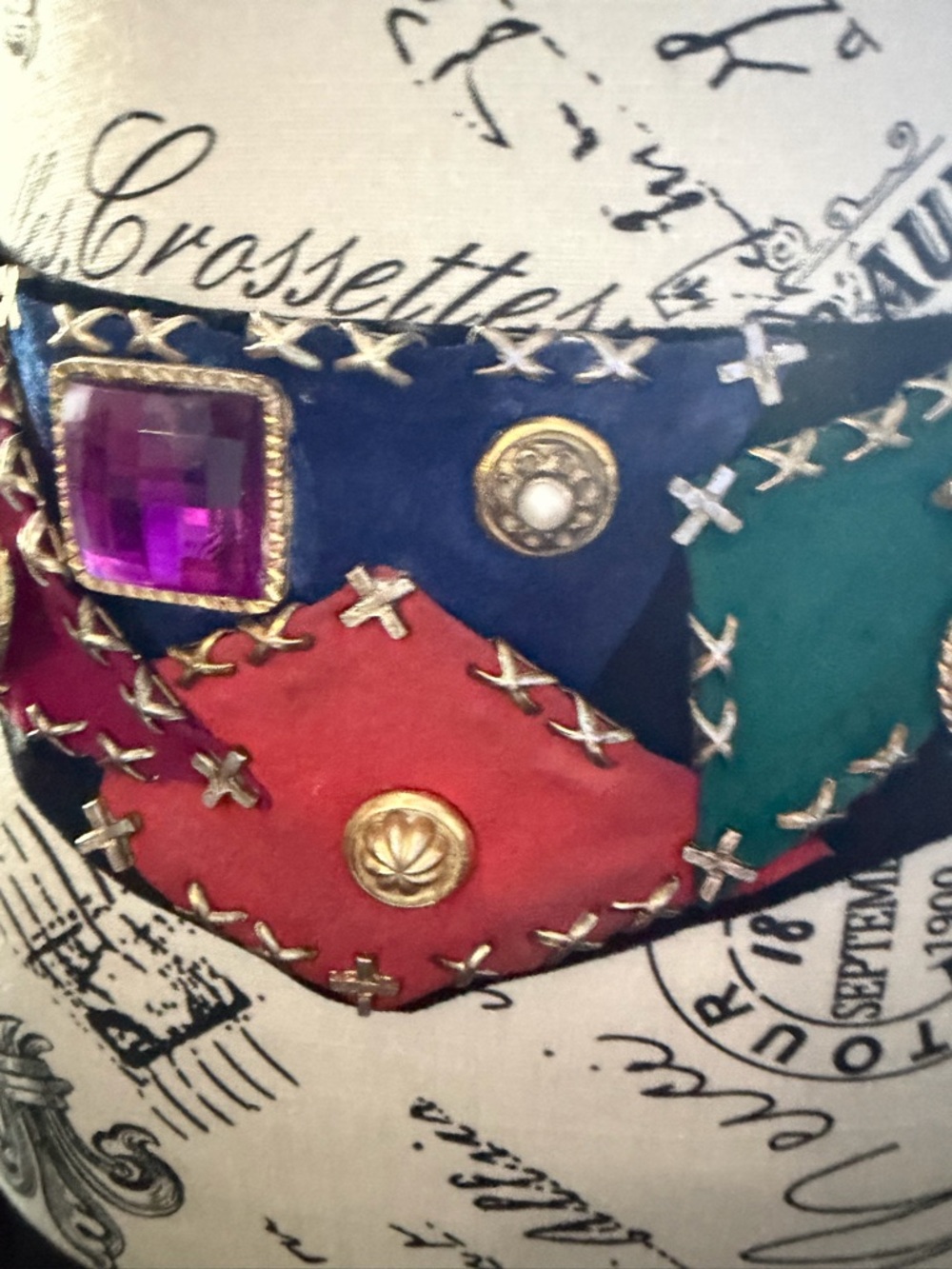 Vintage Multicolor Patchwork Statement Waist Belt with Gem Accents - Picture 5 of 16